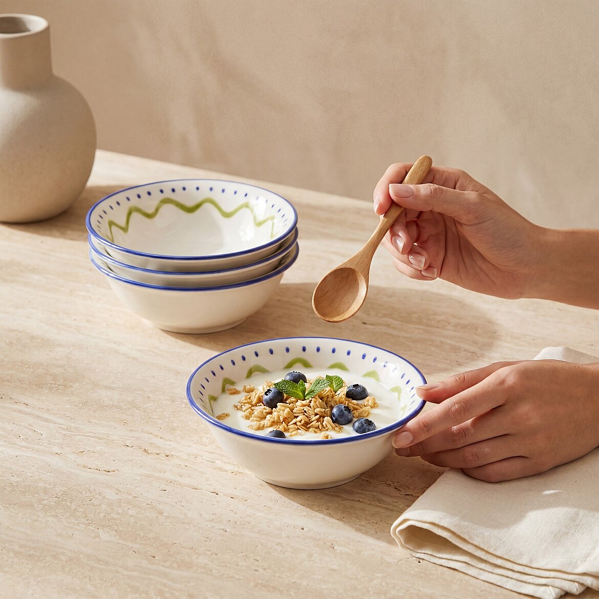Zeytindalı Desenli 14 cm 4'lü Çorba ve Salata Kasesi