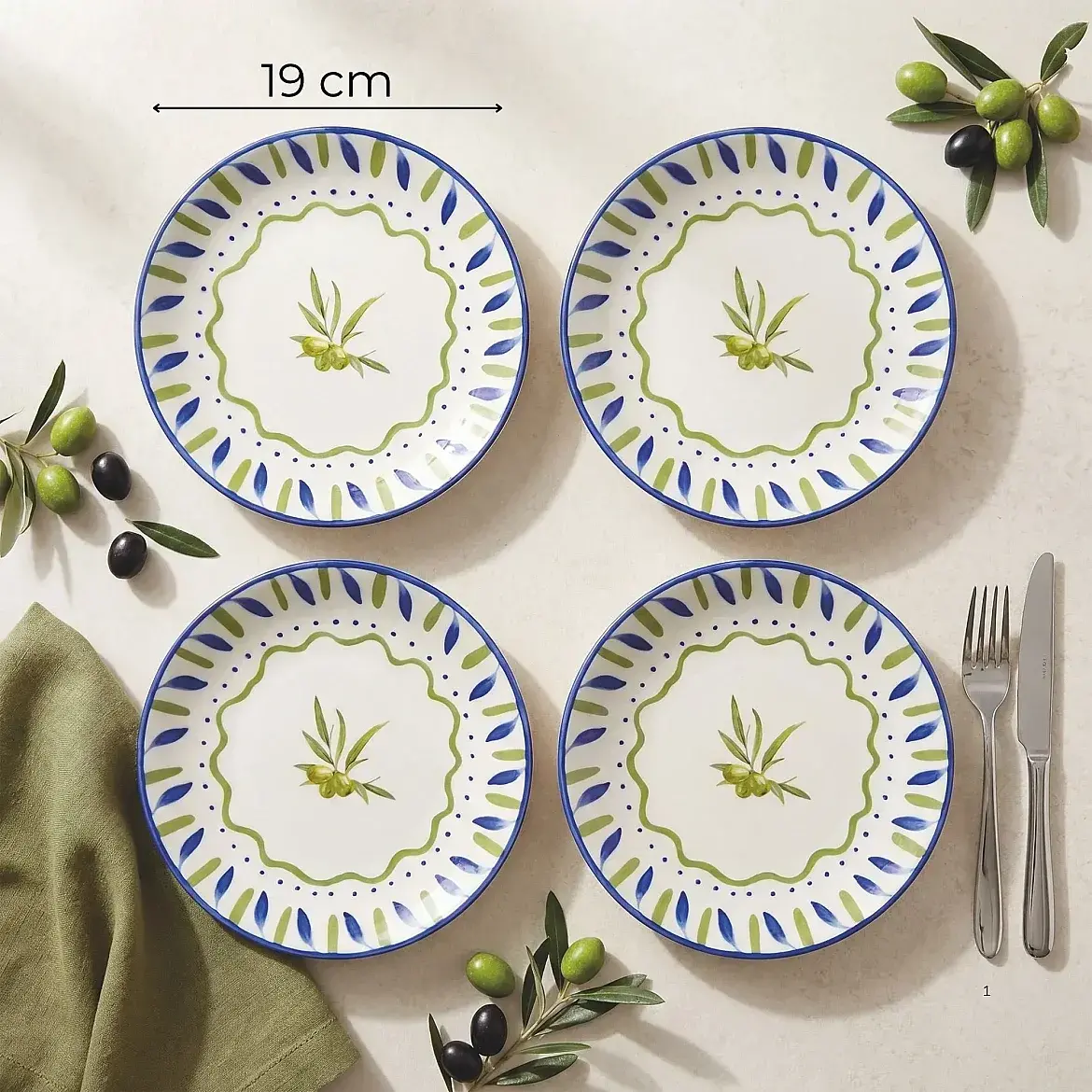 Zeytin Dalı 19 cm 4'lü Porselen Pasta Tabağı Seti - GÜRAL PORSELEN (1)