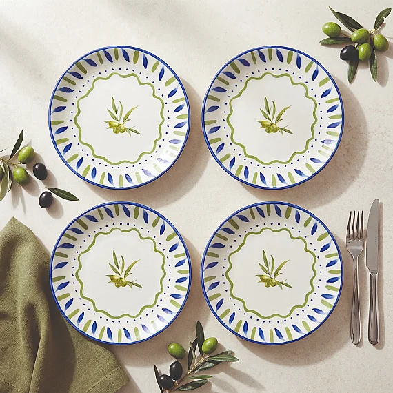 Zeytindalı Desenli 19 cm 4'lü Porselen Pasta Tabağı Seti - 6