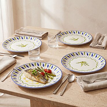 Zeytindalı Desenli 25 cm 4'lü Porselen Servis Tabağı Seti - GÜRAL PORSELEN